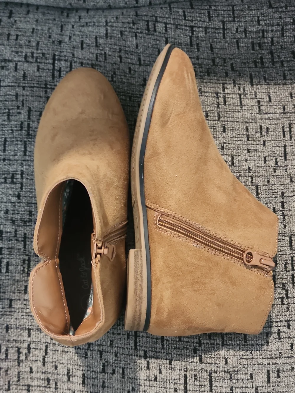 Kid's Suede Zip Ankle Boots in Tan